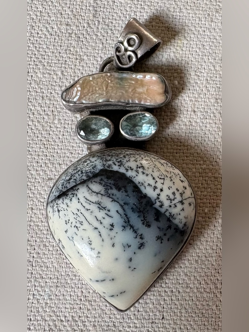 Handcrafted Dendritic Agate and Pearl Pendant (only found in Afghanistan)